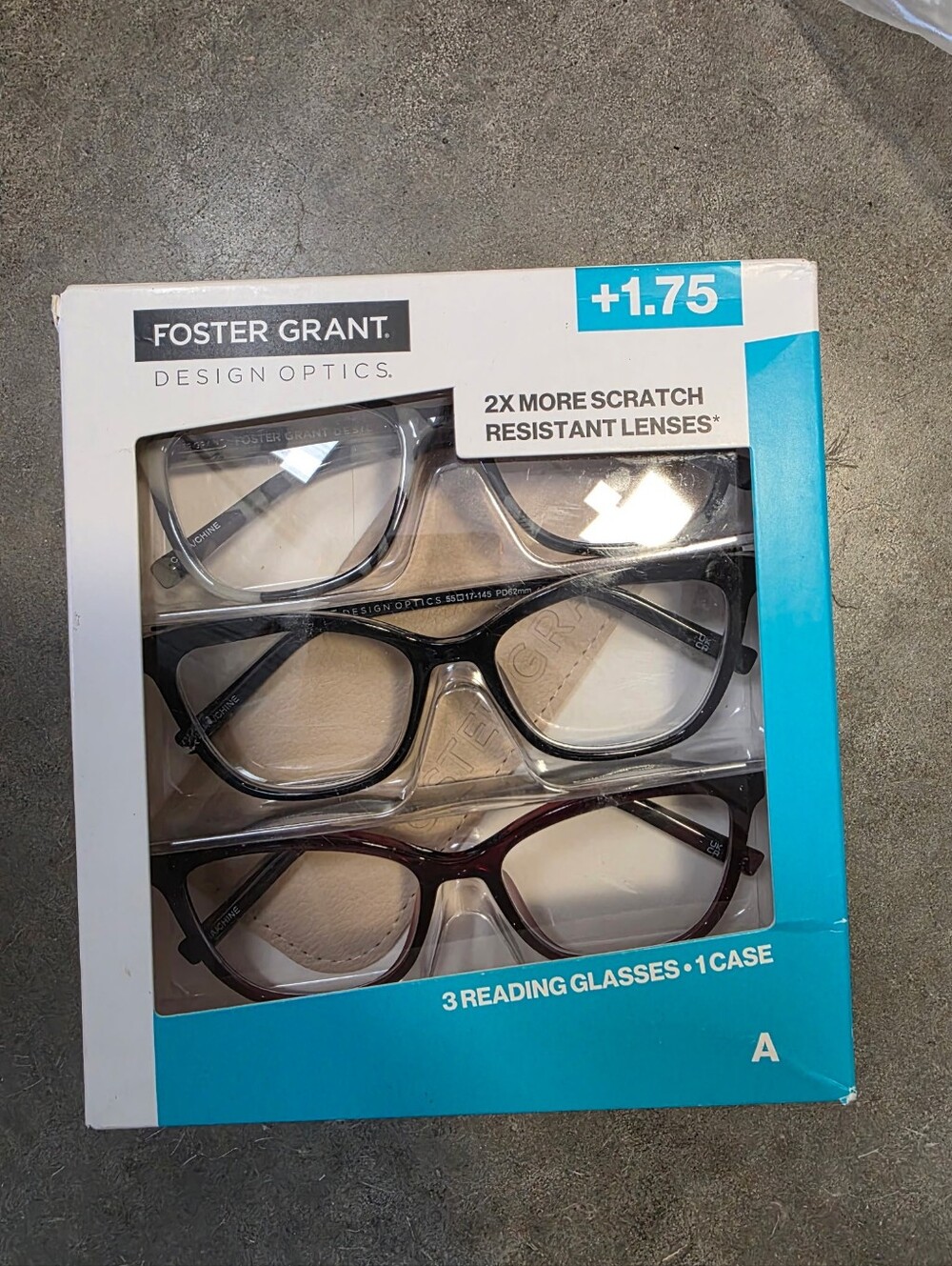 Foster Grant +1.75 Reading Glasses 3-Pack in Black, Gray, Brown